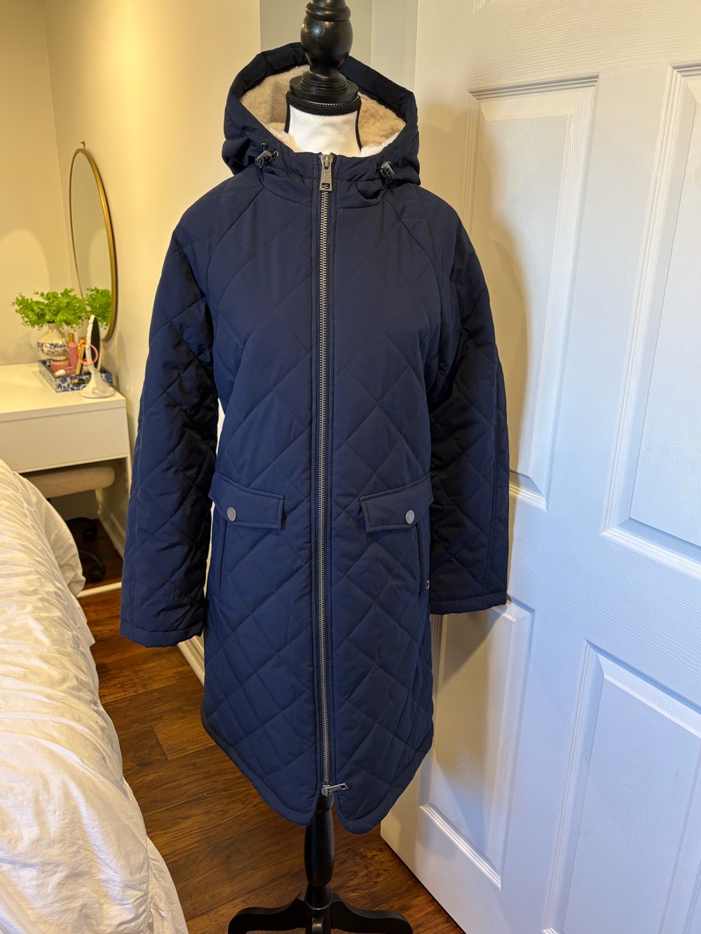 Active Zone Navy Sherpa Lined Hooded Quilted Puffer Coat Plus Size 0X